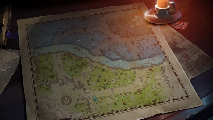 An illustrated map showing Dota 2's new, larger map.