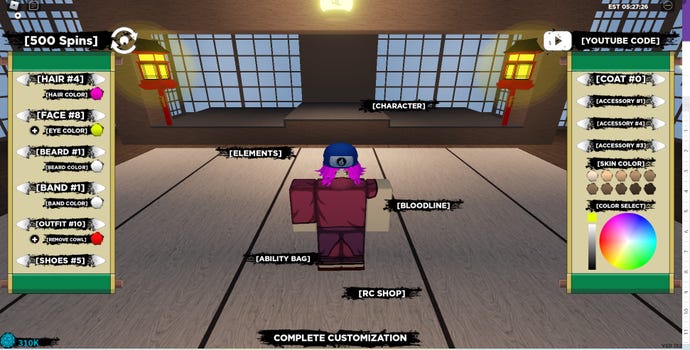 Roblox Shindo Life Edit and Code Redemption menu