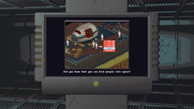 A screenshot from Space Wreck showing a tutorial demonstrating that you can kick people out of airlocks